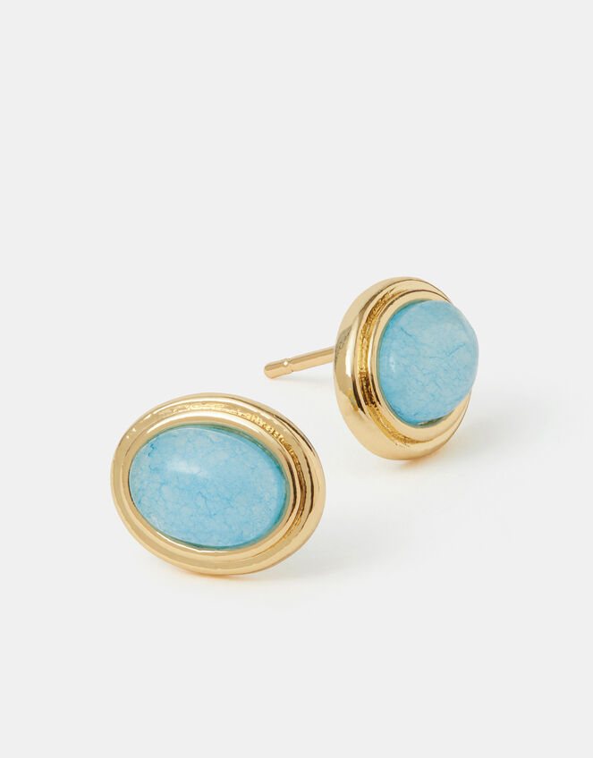 14ct Gold-Plated Oval Blue Quartz Stud Earrings, , large