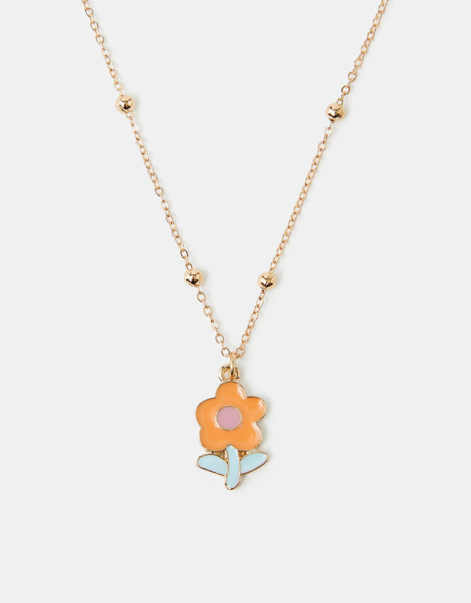 Girls Enamel Flower Pendant Necklace, , large