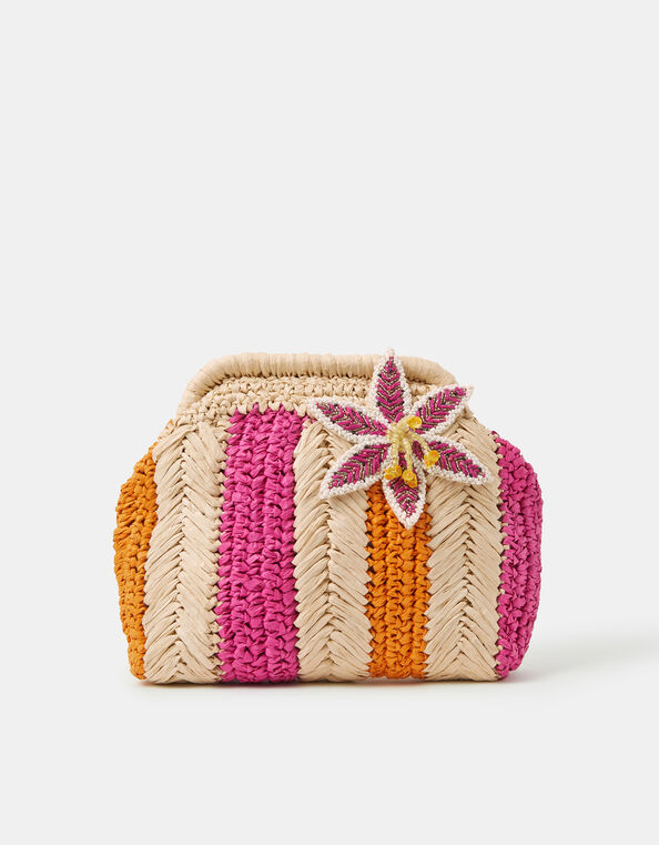 Stripe Raffia Clutch Bag, , large