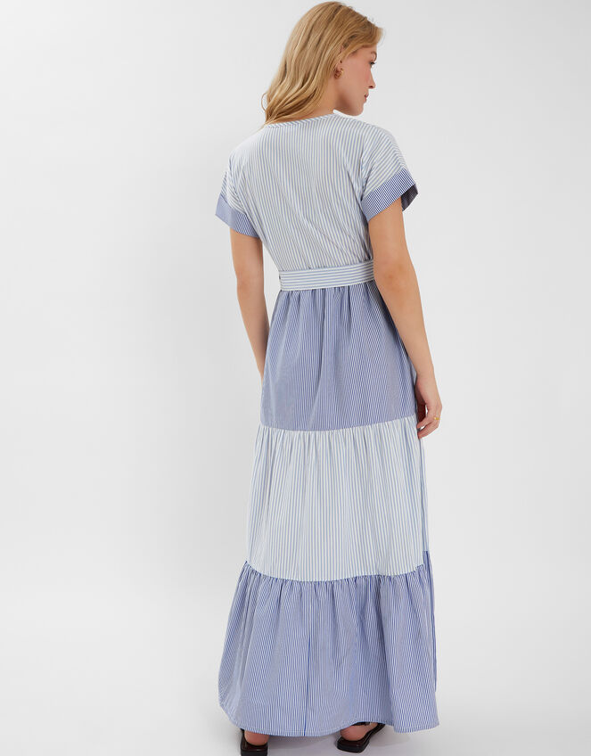 Colourblock Stripe Tiered Maxi Dress, Blue (BLUE), large