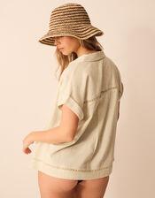 Lace Trim Linen Shirt , Camel (BEIGE), large