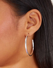 Sterling Silver-Plated Textured Hoops, , large