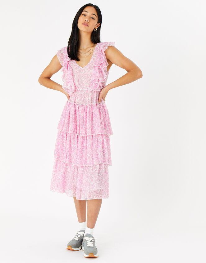 Floral Midi Ruffle Dress, Pink (PINK), large
