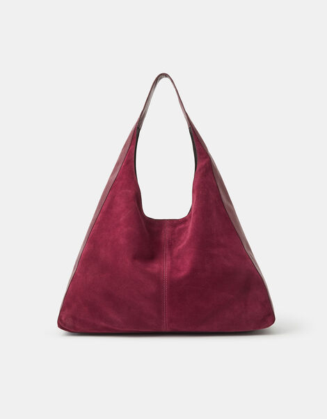 Slouchy Suede Shoulder Bag, Red (BURGUNDY), large