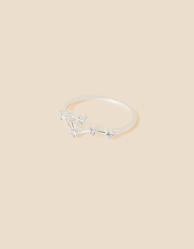 Recycled Sterling Silver Sparkly Constellation Libra Ring, White (ST CRYSTAL), large