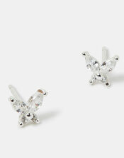 Sterling Silver Diamante Butterfly Stud Earrings, , large