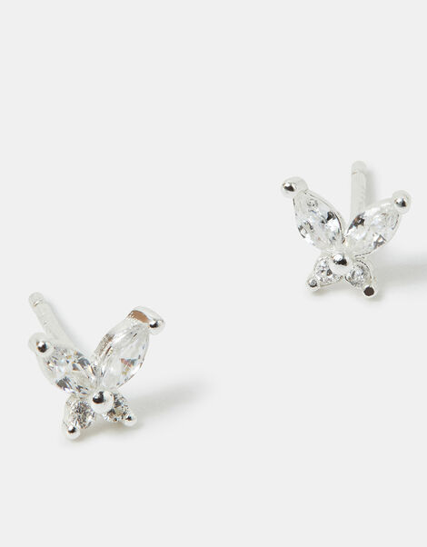Sterling Silver Diamante Butterfly Stud Earrings, , large