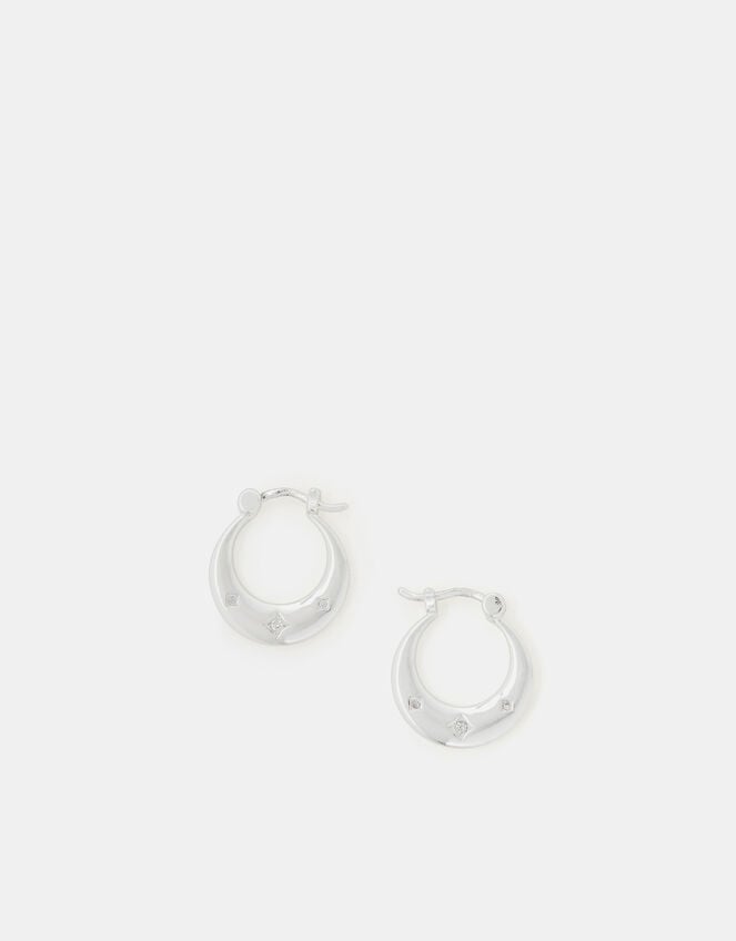Sterling Silver-Plated Sparkle Horseshoe Earrings, , large