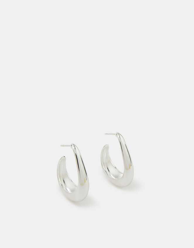 Sterling Silver-Plated Chunky Hoop Earrings, , large