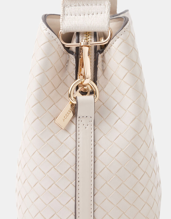 Faux Leather Webbing Strap Crossbody Bag, Cream (CREAM), large