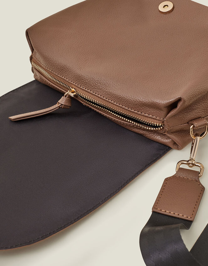 Leather Webbing Strap Cross-Body Bag, Tan (TAN), large
