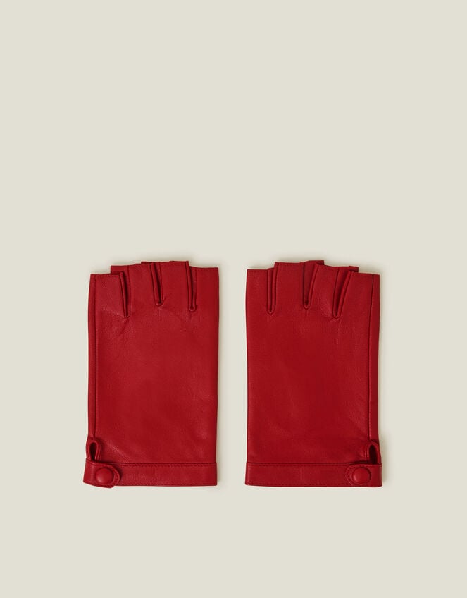 Leather Fingerless Gloves, Red (RED), large