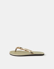 Coin Embellished Seagrass Flip Flops, Gold (GOLD), large