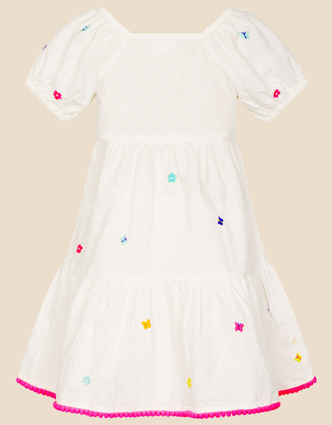 Girls Flower Embroidered Dress, White (WHITE), large