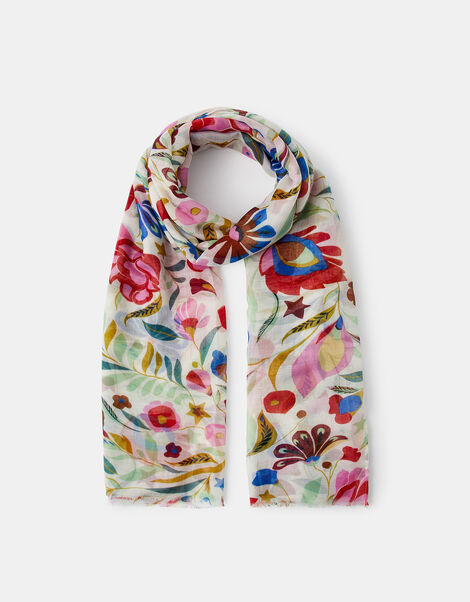 Lightweight Floral Print Scarf, , large