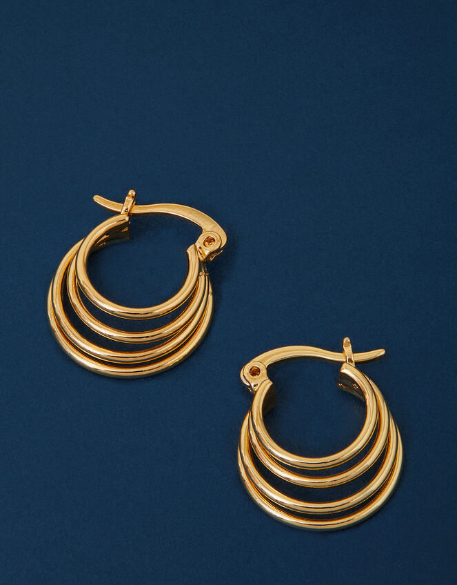 14ct Gold-Plated Layered Hoops, , large