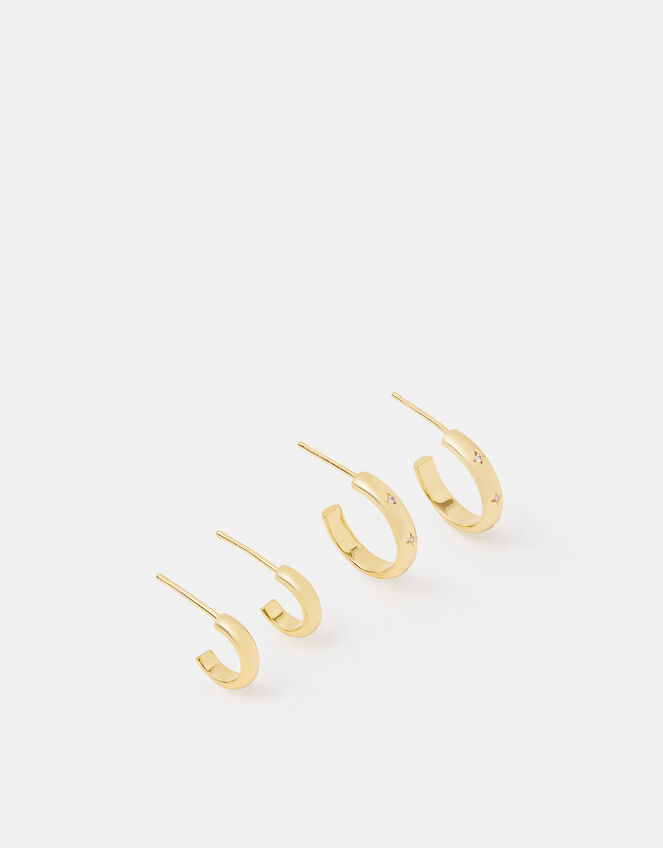 2-Pack 14ct Gold-Plated Star Hoop Earrings, , large