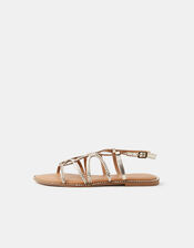 Metallic Braided Leather Sandals, Gold (GOLD), large