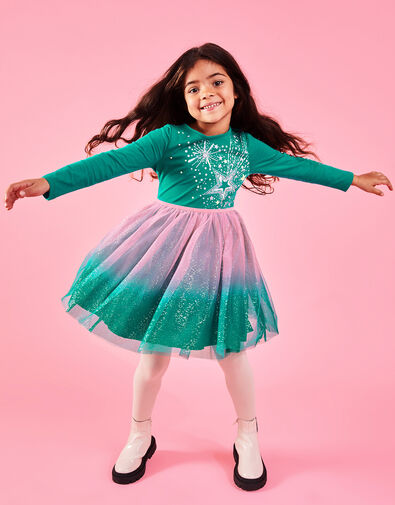 Girls Star Party Dress, Green (GREEN), large
