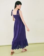 Tie Shoulder Broderie Hem Dress, Blue (NAVY), large