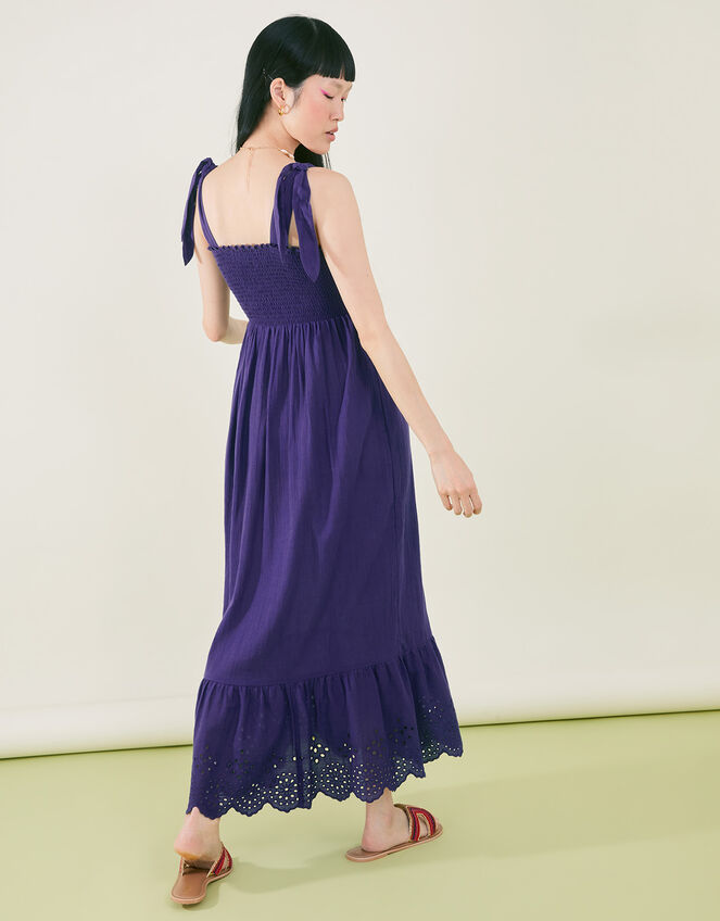 Tie Shoulder Broderie Hem Dress, Blue (NAVY), large