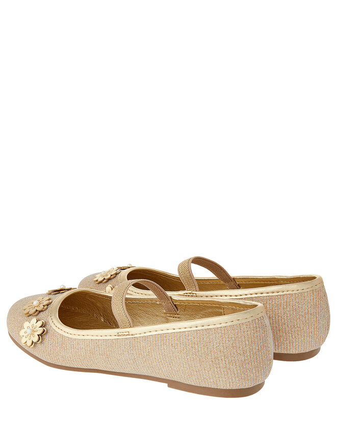 Metallic Floral Ballerina Shoes, Gold (GOLD), large