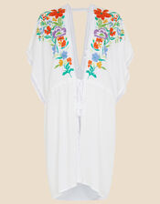 Abstract Floral Embroidered Kimono in LENZING™ ECOVERO™ , White (WHITE), large