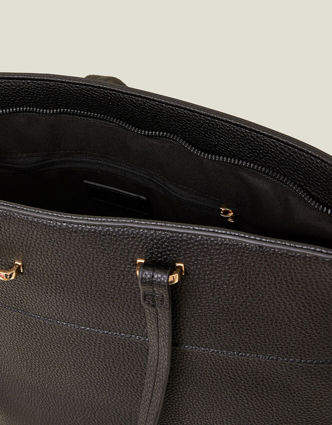 Large Faux Leather Tote Bag, Black (BLACK), large