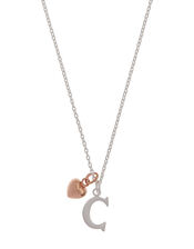 Sterling Silver Initial Necklace with Heart Charm - C, , large