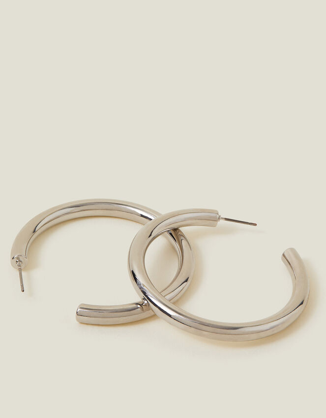 Large Chunky Hoops, Silver (SILVER), large