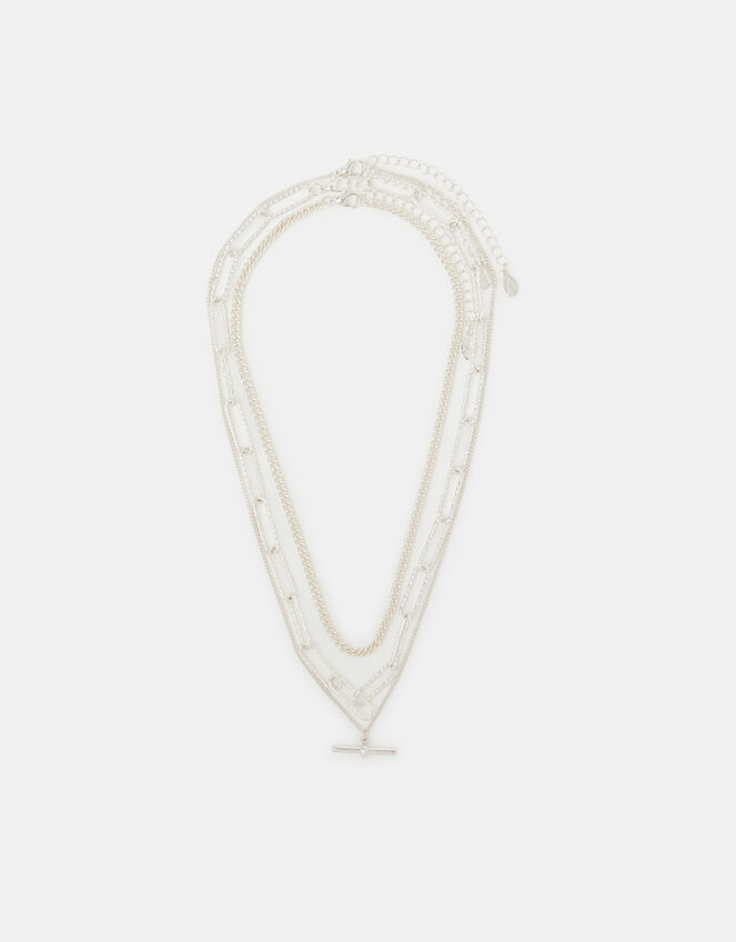 3-Pack T-Bar Pendant Chain Necklaces, Silver (SILVER), large
