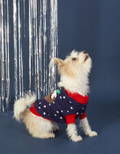 Christmas Pudding Dog Jumper, Blue (NAVY), large