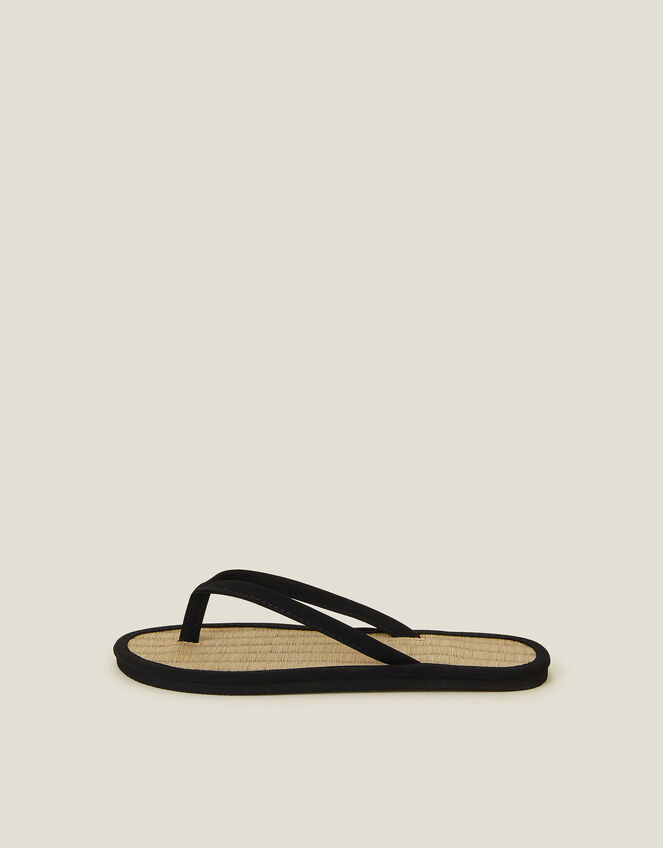 Plain Seagrass Flip Flops, Black (BLACK), large