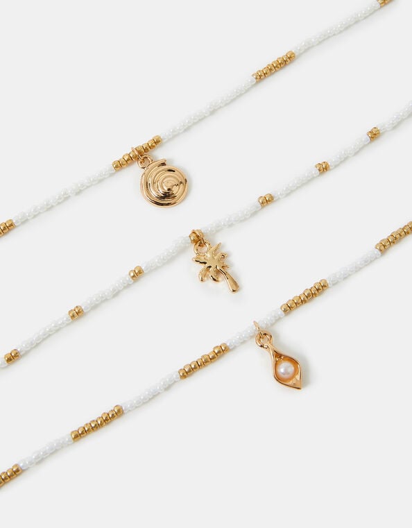3-Pack Beaded Summer Charm Anklets, , large