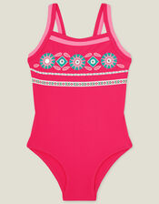 Girls Archive Embroidered Swimsuit, Pink (PINK), large
