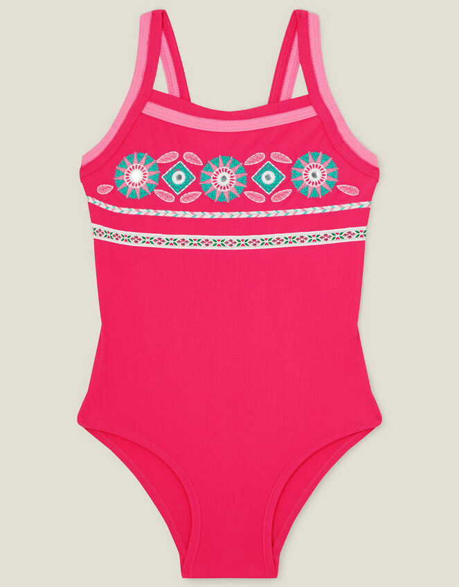 Girls Archive Embroidered Swimsuit, Pink (PINK), large