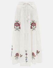 Floral Embroidered Tiered Maxi Skirt, Ivory (IVORY), large