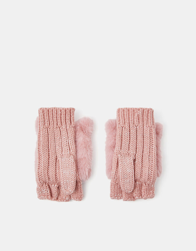 Girls Cat Fingerless Mitten Gloves, Pink (PINK), large