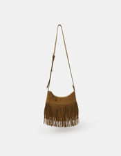 Fringe Suede Crossbody Bag, Tan (TAN), large
