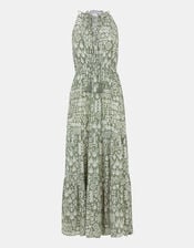 Printed Halter Neck Maxi Dress, Green (KHAKI), large