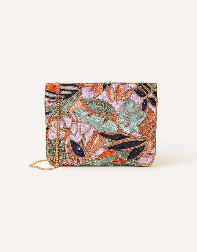 Palm Print Embellished Clutch Bag, , large