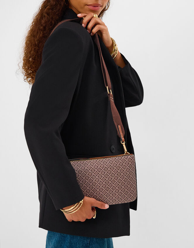 Geometric Print Crossbody Bag, , large