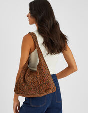 Leopard Print Suede Shoulder Bag, , large