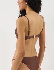 Twist Front Beaded Strap Bikini Top, Brown (BROWN), large