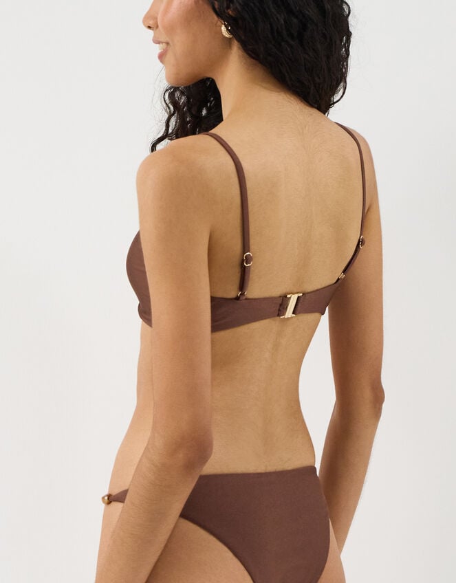 Twist Front Beaded Strap Bikini Top, Brown (BROWN), large