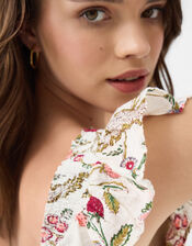 Floral Print Tiered Maxi Dress, Ivory (IVORY), large