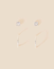 Sterling Silver Sparkle Stud and Hoops Set of Two, , large