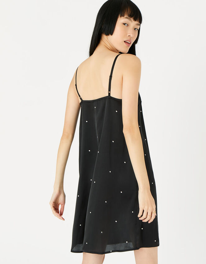 Spot Satin Slip Dress, Black (BLACK), large