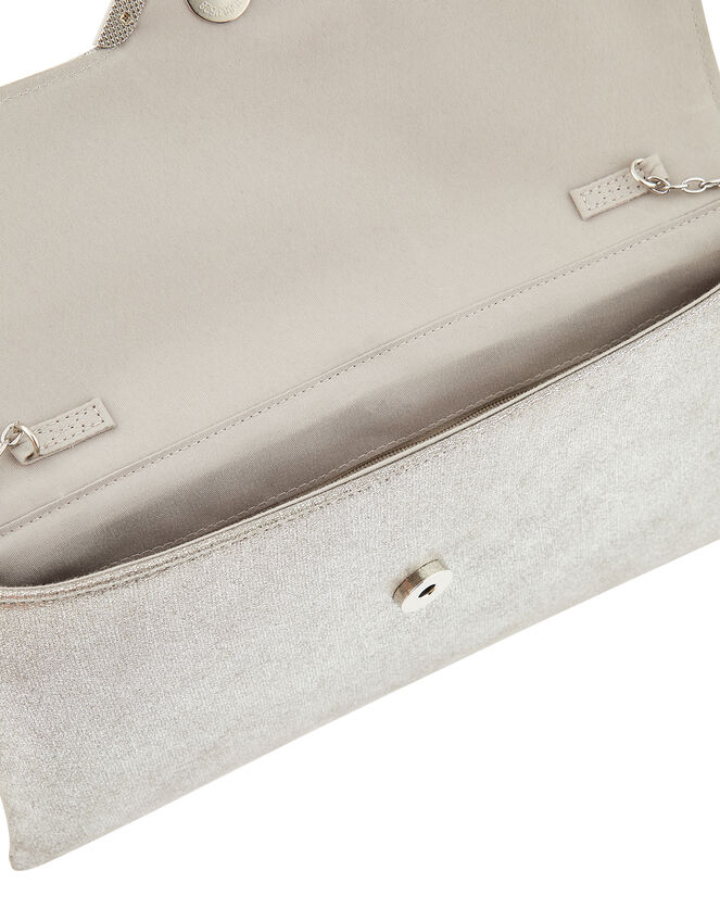 Natalie Metallic Envelope Clutch with Strap, Silver (SILVER), large