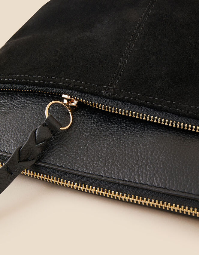 Leather Double Zip Cross-Body Bag, Black (BLACK), large